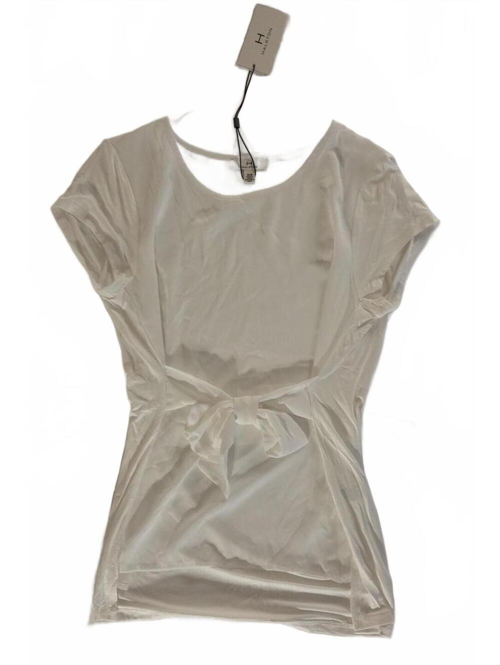 Halston White Tie-Back Short Sleeve Top Medium